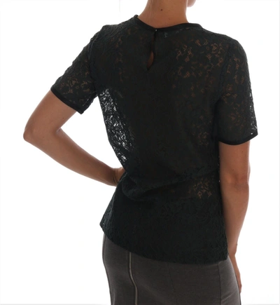Shop Dolce & Gabbana Dark Green Floral Lace Short Sleeve Women's Blouse