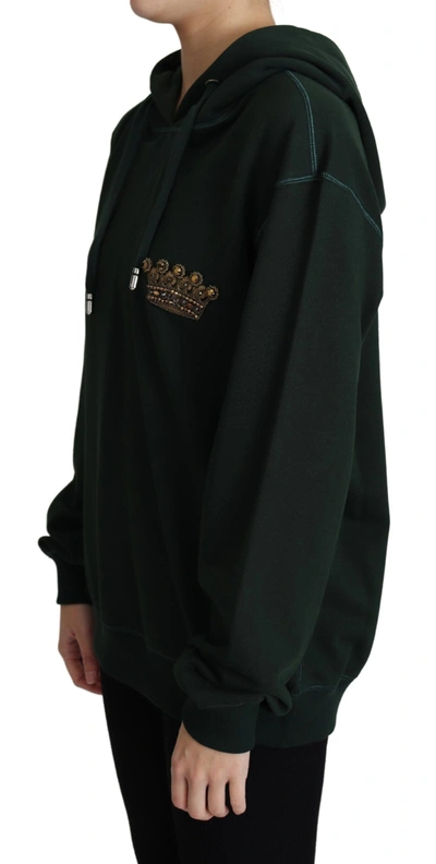 Shop Dolce & Gabbana Regal Crown Embroidered Women's Hoodie In Dark Green