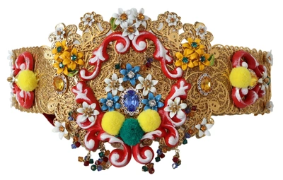 Shop Dolce & Gabbana Gold-tone Floral Crystal Waist Women's Belt