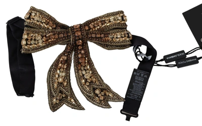 Shop Dolce & Gabbana Gold Crystal Beaded Sequined Silk Catwalk Necklace Women's Bowtie
