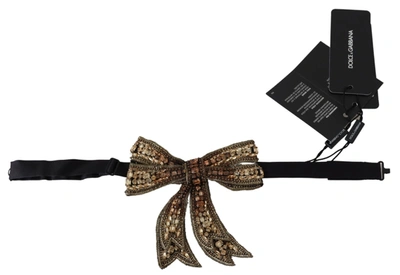 Shop Dolce & Gabbana Gold Crystal Beaded Sequined Silk Catwalk Necklace Women's Bowtie