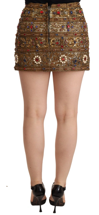 Shop Dolce & Gabbana Gold Embellished High Waist Mini Women's Skirt