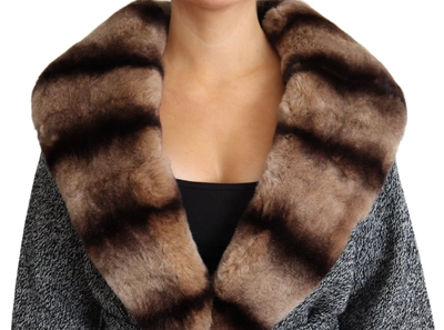 Shop Dolce & Gabbana Elegant Cashmere Cardigan With Rabbit Fur Women's Collar In Gray
