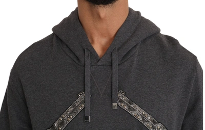 Dolce & Gabbana Gray Hooded Red Crystal Heart Gun Sweater In Gray