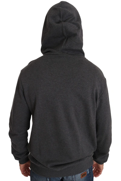 Dolce & Gabbana Gray Hooded Red Crystal Heart Gun Sweater In Gray