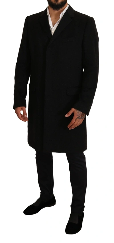 Shop Dolce & Gabbana Gray Long Cashmere Coat Men's Jacket