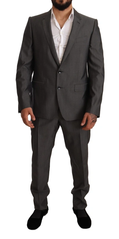 Shop Dolce & Gabbana Elegant Martini Slim-fit Wool Silk Men's Suit In Gray