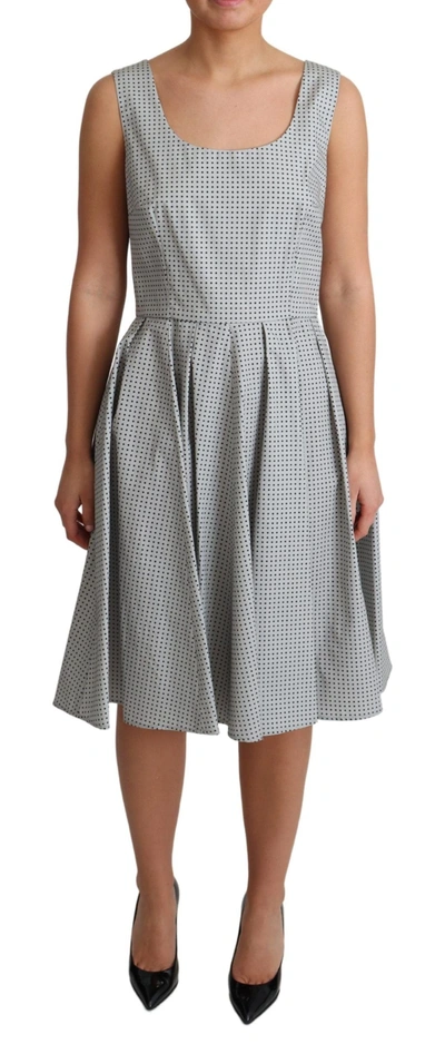 Shop Dolce & Gabbana Chic Polka Dotted Sleeveless A-line Women's Dress In Gray