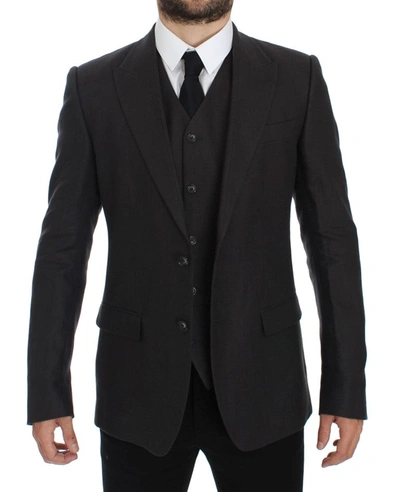 Shop Dolce & Gabbana Elegant Gray Linen Slim Fit Blazer And Men's Vest