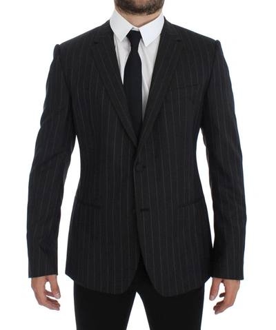 Shop Dolce & Gabbana Chic Gray Striped Wool Blazer Men's Jacket