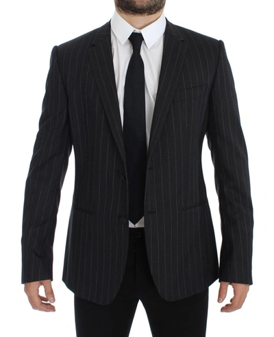 Shop Dolce & Gabbana Chic Gray Striped Wool Blazer Men's Jacket