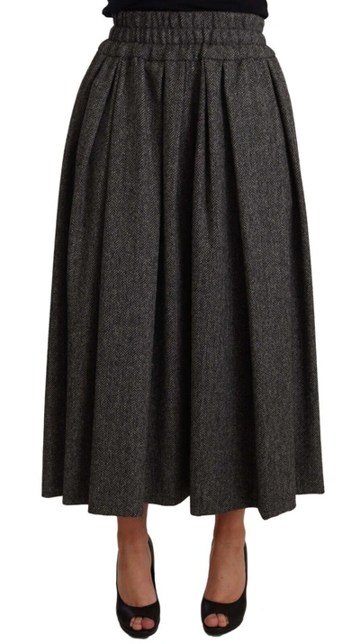 Shop Dolce & Gabbana Elegant A-line Midi Wool Skirt In Gray Women's Zigzag