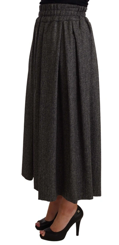 Shop Dolce & Gabbana Elegant A-line Midi Wool Skirt In Gray Women's Zigzag