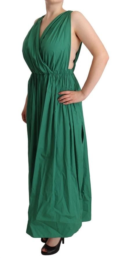 Dolce & Gabbana Green Cotton Sleeveless V-neck Dress In Green