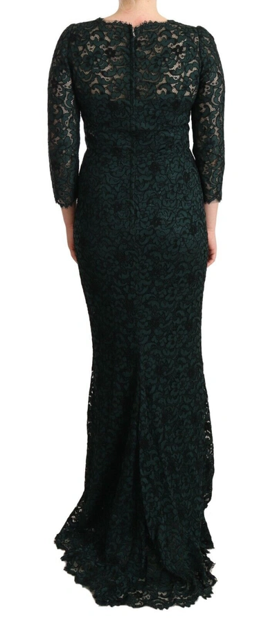 Dolce & Gabbana Green Floral Lace Maxi Floor Length Dress In Green
