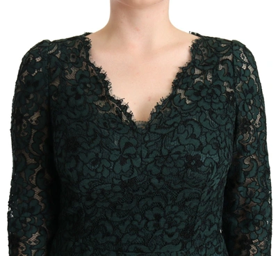 Shop Dolce & Gabbana Elegant Lace Floor-length V-neck Women's Dress In Green