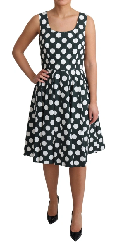 Shop Dolce & Gabbana Chic Polka Dot A-line Sleeveless Women's Dress In Green