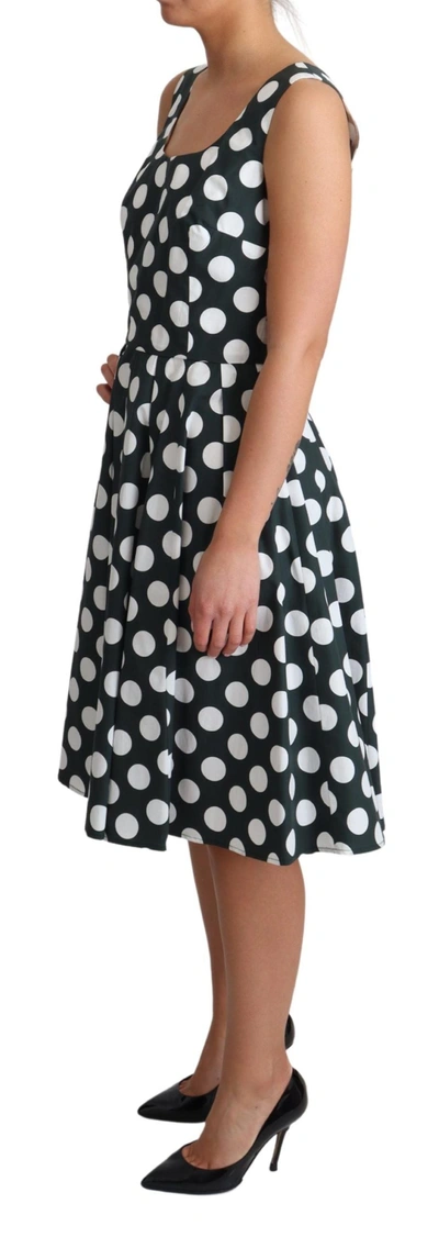 Dolce & Gabbana Green Polka Dotted Cotton A-line Dress In Green