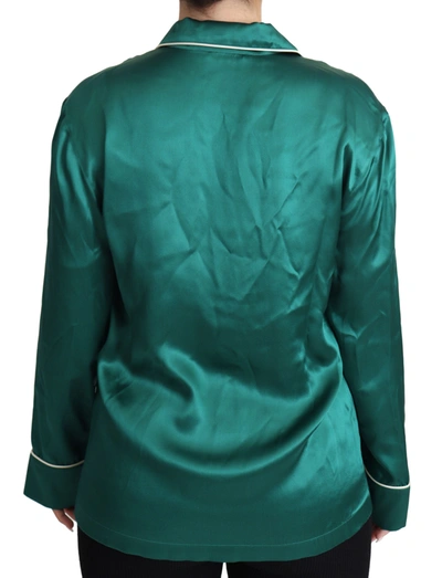 Dolce & Gabbana Green Pyjama Blouse Silk Lounge Sleepwear Top In Green