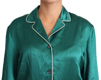 Dolce & Gabbana Green Pyjama Blouse Silk Lounge Sleepwear Top In Green