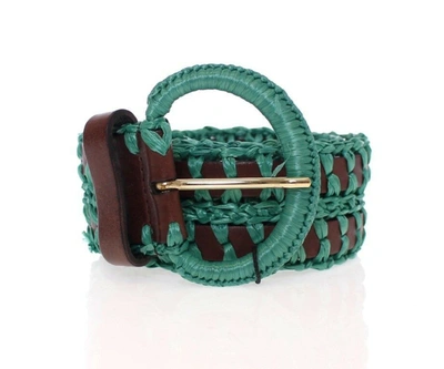 Shop Dolce & Gabbana Enchanting Corset-style Woven Raffia Women's Belt In Green