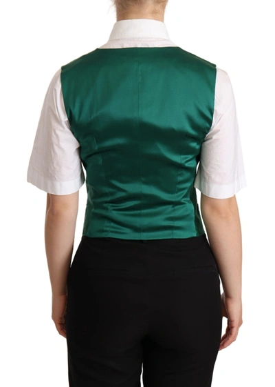 Shop Dolce & Gabbana Green Silk Satin Sleeveless Waistcoat Women's Vest