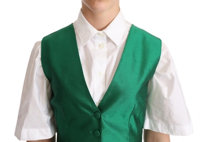 Shop Dolce & Gabbana Green Silk Satin Sleeveless Waistcoat Women's Vest