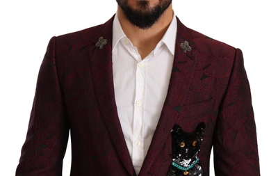 Shop Dolce & Gabbana Elegant Maroon Leaf Pattern Two-piece Men's Suit In Maroon And Black