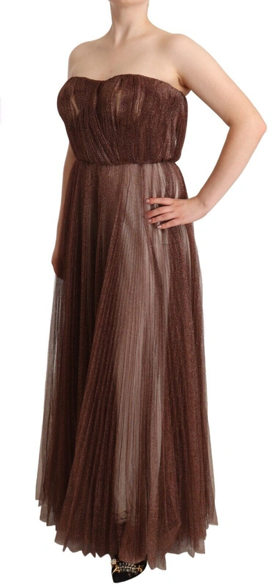 Dolce & Gabbana Metallic Bronze Polyester Maxi Gown Dress In Bronze