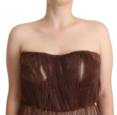 Dolce & Gabbana Metallic Bronze Polyester Maxi Gown Dress In Bronze
