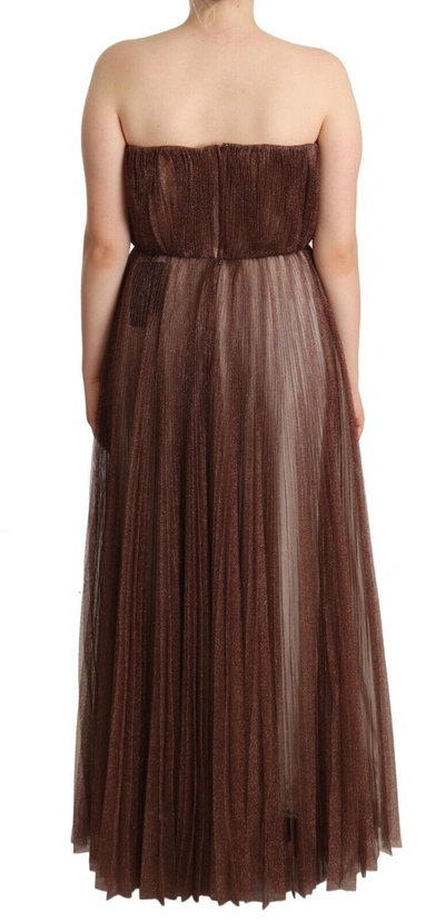 Shop Dolce & Gabbana Metallic Bronze Polyester Maxi Gown Women's Dress