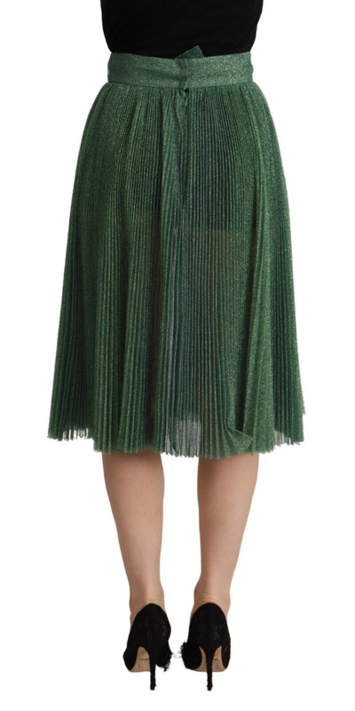 Shop Dolce & Gabbana Metallic Green Pleated A-line Midi Women's Skirt