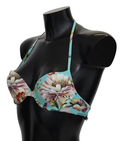 Shop Dolce & Gabbana Chic Mint Green Floral Bikini Women's Top