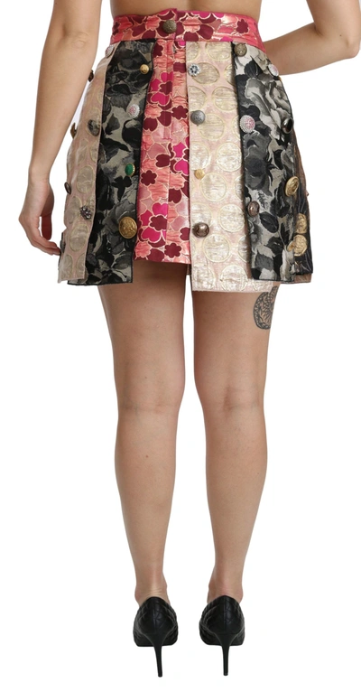 Dolce & Gabbana Multicolor Floral Jacquard Crystal Skirt In Multicolor
