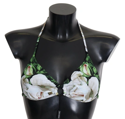 Shop Dolce & Gabbana Floral Print Bikini Top With Logo Women's Clasp In Multicolor