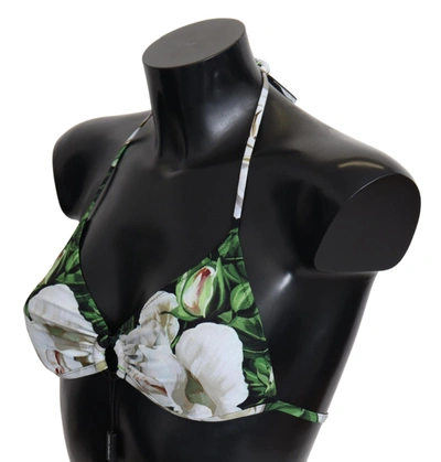 Shop Dolce & Gabbana Floral Print Bikini Top With Logo Women's Clasp In Multicolor