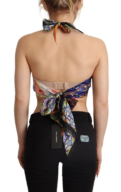 Dolce & Gabbana Multicolor Foulard Silk Halter Cropped Top In Multicolor