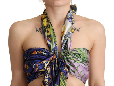 Dolce & Gabbana Multicolor Foulard Silk Halter Cropped Top In Multicolor