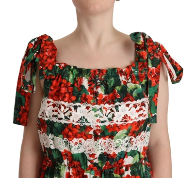 Dolce & Gabbana Multicolor Geranium Print Lace Long Maxi Dress In Multicolor