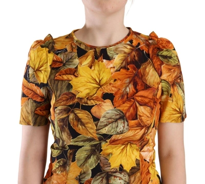 Shop Dolce & Gabbana Elegant Round Neck Leaf Print Women's Blouse In Multicolor
