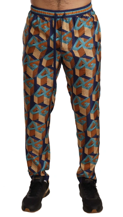 Shop Dolce & Gabbana Elegant Silk Jogger Pants With Vibrant Men's Print In Multicolor