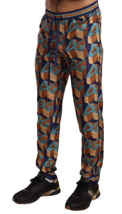 Shop Dolce & Gabbana Elegant Silk Jogger Pants With Vibrant Men's Print In Multicolor