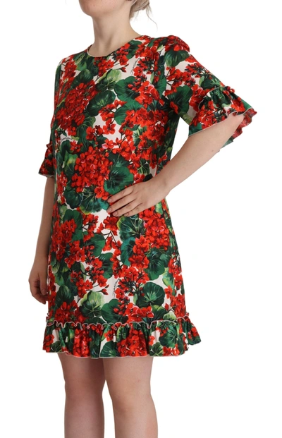 Dolce & Gabbana Multicolor Red Floral Shift Gown Dress In Multicolor