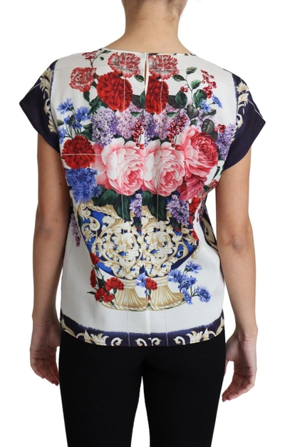 Shop Dolce & Gabbana Multicolor Silk Flower Vase Short Sleeves Blouse Women's Top
