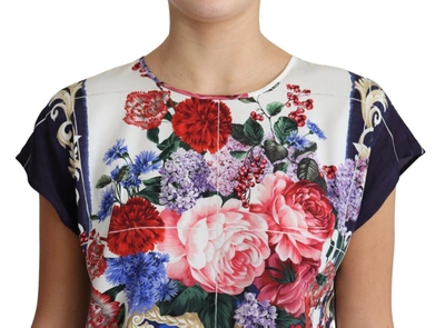 Shop Dolce & Gabbana Multicolor Silk Flower Vase Short Sleeves Blouse Women's Top
