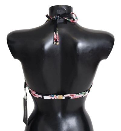 Shop Dolce & Gabbana Chic Rose Print Bikini Top For Elegant Beach Women's Days In Multicolor