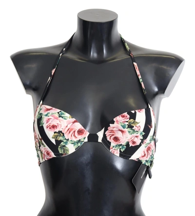 Shop Dolce & Gabbana Elegant Rose Print Bikini Women's Top In Multicolor