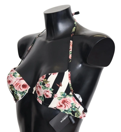 Shop Dolce & Gabbana Elegant Rose Print Bikini Women's Top In Multicolor
