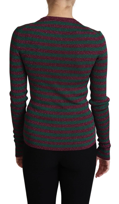 Dolce & Gabbana Multicolor Stripes Crew Neck Pullover Sweater In Gray