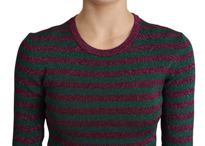 Dolce & Gabbana Multicolor Stripes Crew Neck Pullover Sweater In Gray